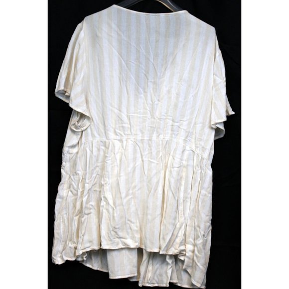 Torrid White Yellow Striped Shirt sz 3 Eyelet Lacing String Fringe Spring Summer - Picture 5 of 8